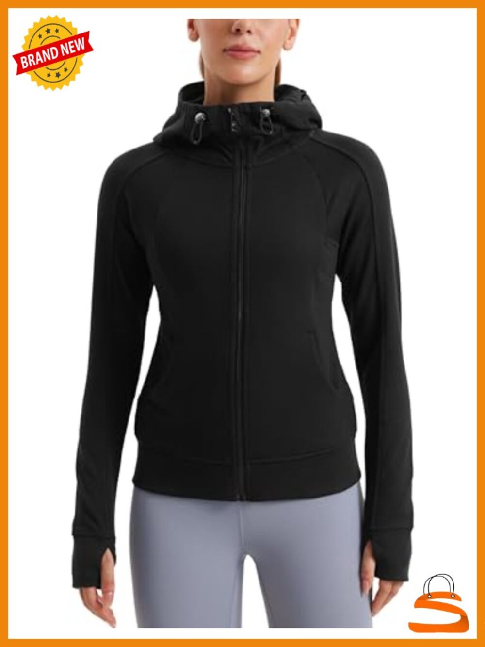 Fleece Lined Full Zip Hoodie Workout Jacket with Thumbholes